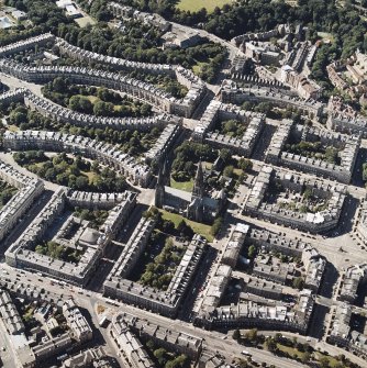 Oblique aerial view centred on the cathedral with the western New Town adjacent, taken from the SE.