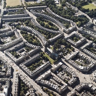 Oblique aerial view centred on the cathedral with the western New Town adjacent, taken from the ESE.