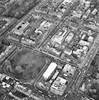 Oblique aerial view of Edinburgh centred on the renovation of the Roxburghe Hotel with the renovations to the south side of Charlotte Square adjacent, taken from the SW.