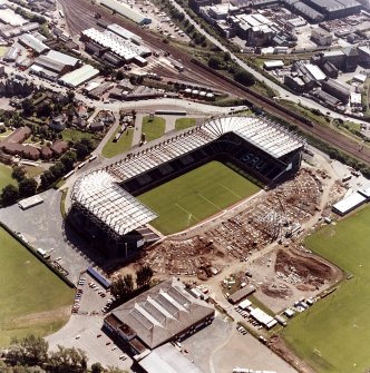 Aerial view of stadium during reconstruction