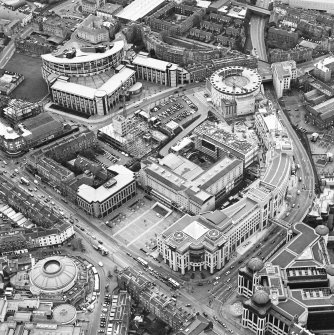 Oblique aerial view centred on the hotel, offices and conference centre with Scottish Widows offices adjacent, taken from the NE.