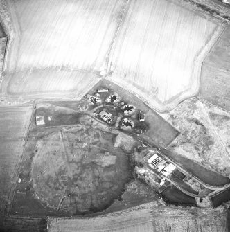 Oblique aerial view centred on the remains of an anti-aircraft battery, taken from the WNW.