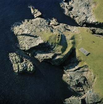 Oblique aerial view of Ness of Burgi.
