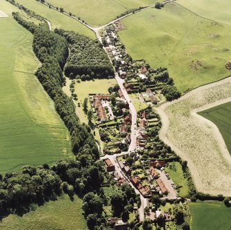 Oblique aerial view centred on the village, taken from the ENE.