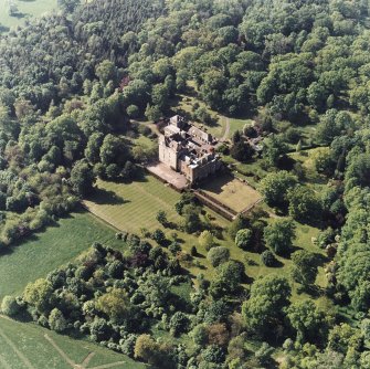 Oblique aerial view of Lennoxlove, garden and sundial, taken from the SE.