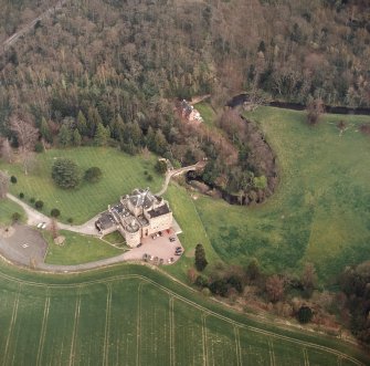 Aerial view of Dalhousie Castle and estate bridge, taken from WNW.
