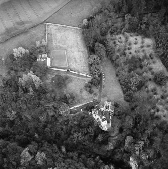 Aerial view of Hawthornden Castle, well and walled garden, taken from the W.