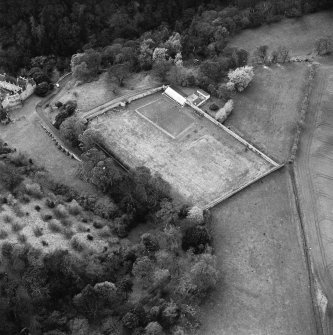 Aerial view of Hawthornden walled garden and Hawthornden Castle, taken from the E.
