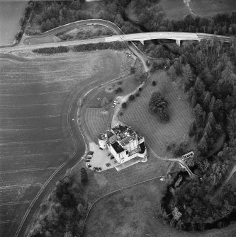 Aerial view of Dalhousie Castle and the estate bridge, taken from the SSW.