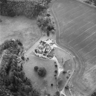 Aerial view of Dalhousie Castle and estate bridge, taken from NNE.
