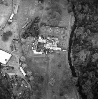 Aerial view of Newbattle Abbey House and gardens (including sundials), taken from the SW.