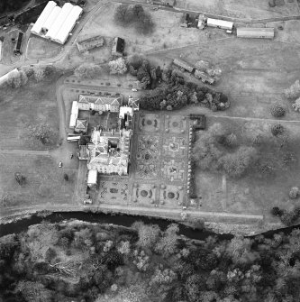 Aerial view of Newbattle Abbey House and gardens (including sundials), taken from the SSE.