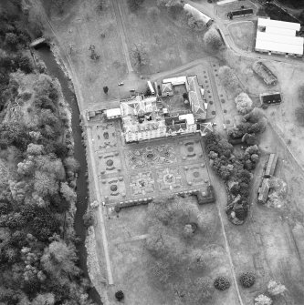 Aerial view of Newbattle Abbey House and gardens (including sundials), taken from the ENE.