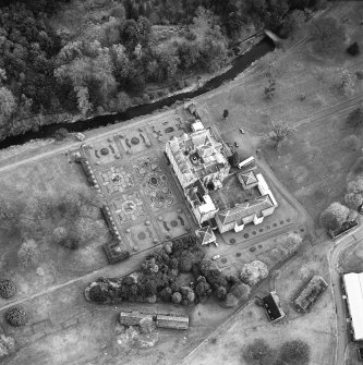 Aerial view of Newbattle Abbey House and gardens (including sundials), taken from the NNW.