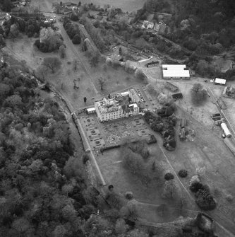 Aerial view of Newbattle Abbey House and gardens (including sundials), taken from the WNW.