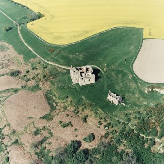 Oblique aerial view of Crichton Castle taken from the SW.