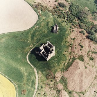 Oblique aerial view of Crichton Castle taken from the NNW.