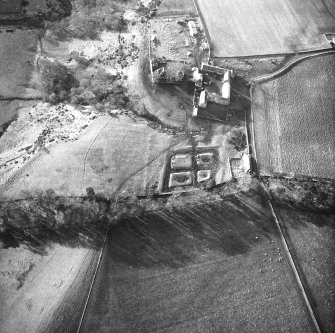 Oblique aerial photograph of Brunston Castle and fishponds from the NE