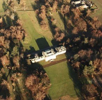 Preston Hall, oblique aerial view, taken from the SSW, centred on the country house.
