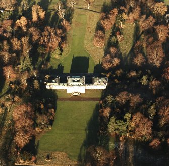 Preston Hall, oblique aerial view, taken from the S, centred on the country house.