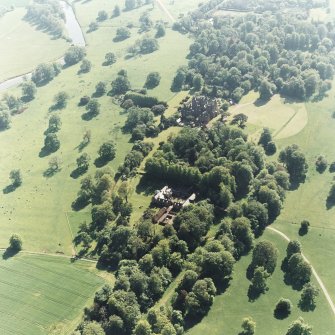 Aerial view of Tyninghame House, the site of Tyninghame manse, St Baldred's church and the stables and dairy, taken from the NE.