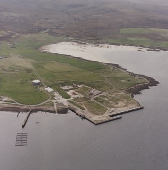 Hoy, Lyness, oblique aerial view, taken from the SE, centred on the Royal Navy Oil Terminal.