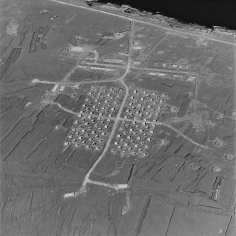 Oblique aerial view of Orkney, Flotta, 'Z' anti-aircraft battery and accommodation camp, taken from the SSE. Also visible is a dummy anti-aircraft battery.