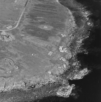 Aerial view of Orkney, Flotta, of Innan Neb, Neb and Gate, First and Second World War coast batteries, taken from the W.