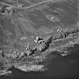 Aerial view of Orkney, Flotta, of Neb and Gate Second World War coast batteries, taken from the SW.