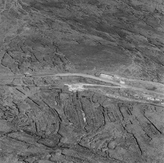 Aerial view of Orkney, Hoy, Lyness, Royal Naval Oil terminal, view from SE, of ancillery works to the SW of the Wee Fea Naval Signal Station, including the water works and access tracks for the underground oil tanks.