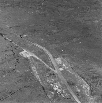 Aerial view of Orkney, Hoy, Lyness, Royal Naval Oil terminal, view from NE, of ancillery works to the SW of the Wee Fea Naval Signal Station, including the water works and access tracks for the underground oil tanks.