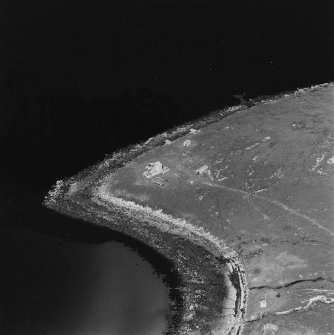 Oblique aerial view of Orkney, Hoy, taken from the NW, Scad Head coast battery, gun emplacement, engine houses and searchlight positions.