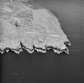 Oblique aerial view, taken from the WSW, centred Hoxa Batteries and Camp Site.