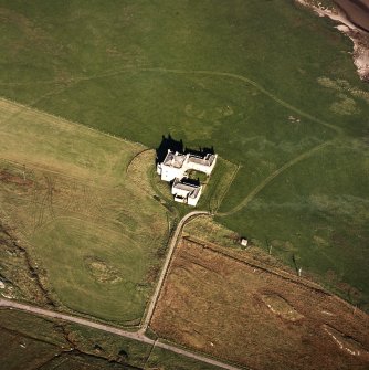 Oblique aerial view of Breachacha House, taken from the SW.