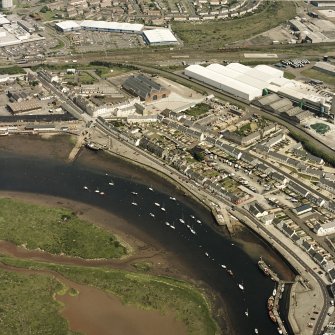 Aerial view of Irvine Harbour, the Scottish Maritime Museum and Portland Road glass works, taken from the WNW.