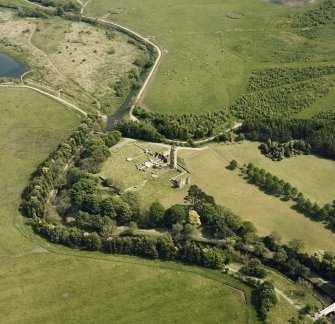 Aerial view of Eglinton Park, centred on the remains of Eglinton Castle, taken from the NW.