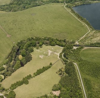 Aerial view of Eglinton Park, centred on the remains of Eglinton Castle, taken from the SW.