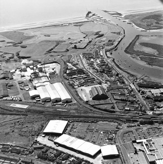 Aerial view of Irvine Harbour, the Scottish Maritime Museum, the sawmill and Portland Road glass works, taken from the NE.