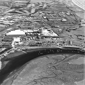 Aerial view of Irvine Harbour, the Scottish Maritime Museum and Portland Road glass works, taken from the NW.