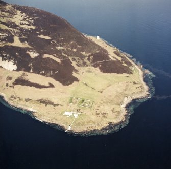 Oblique aerial view of Holy Island centred on the lighthouses, taken from the SW.