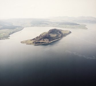 General oblique aerial view looking across Holy Island towards Lamlash Bay, taken from the E.