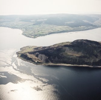 General oblique aerial view looking across Holy Island and the lighthouses towards Kings Cross and Whiting Bay, taken from the ENE.