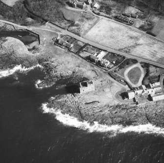 Aerial view of Portencross Castle from South West