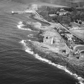 Aerial view of Portencross Castle from South