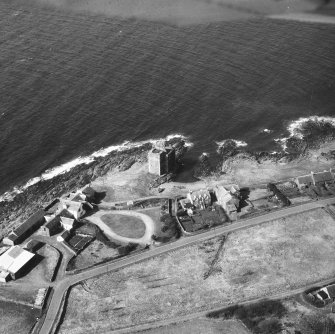 Aerial view of Portencross Castle from East