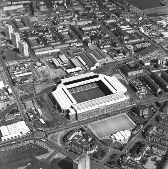 Oblique aerial view centred on Ibrox Stadium.