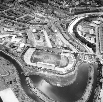 Glasgow, Firhill Park.
Oblique aerial view of football ground.