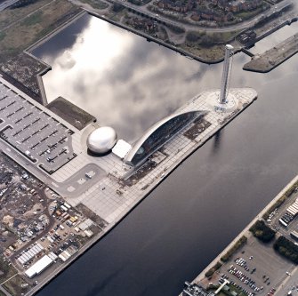 Oblique aerial view centred on the science centre and tower, taken from the ENE.