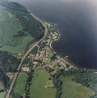 Oblique aerial view centred on the village of Luss, taken from the S.