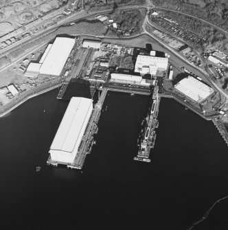 Oblique aerial view centred on the submarine base, taken from the SW.